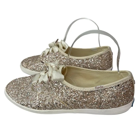 Keds x Kate Spade Glitter Ribbon Sneakers Rose gold Wedding Shoes 9 - Picture 6 of 11